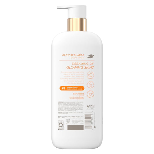 Dove Exfoliating Body Wash Glow Recharge Energizes & Illuminates Skin 3% Brightening Serum With Vitamin C 18.5 Oz