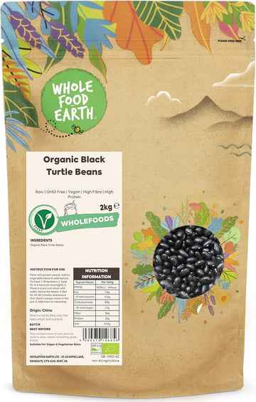 Wholefood Earth Organic Black Turtle Beans 2Kg Raw | Gmo Free | Vegan | High Fibre | High Protein | Certified Organic
