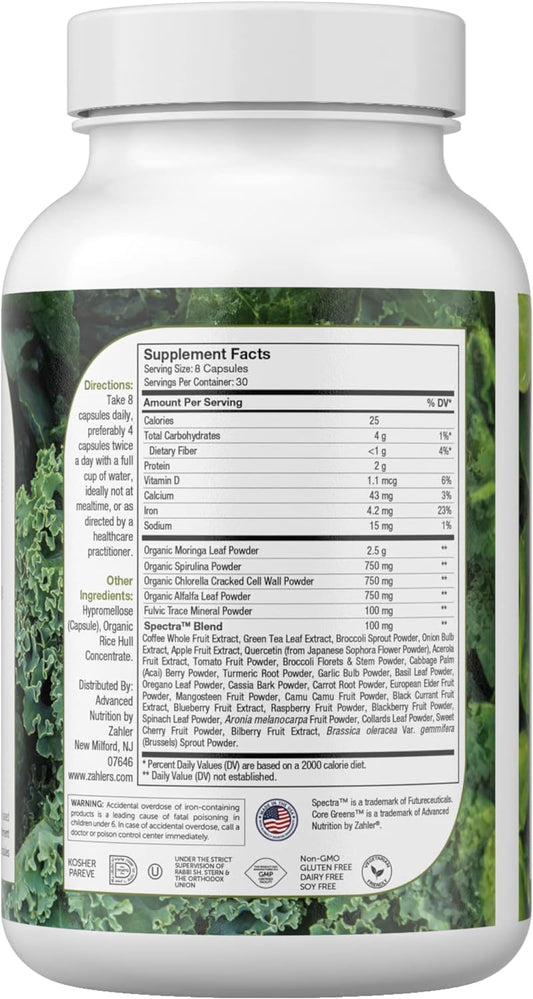 Zahler Core Greens, Superfood Greens Capsules, Super Greens with Spiru