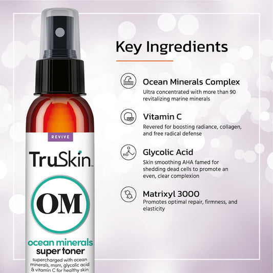 Truskin Daily Facial Super Toner – For All Skin Types With Glycolic Acid, Vitamin C, Ocean Minerals And Organic Anti Aging Ingredients, 4 Fl Oz