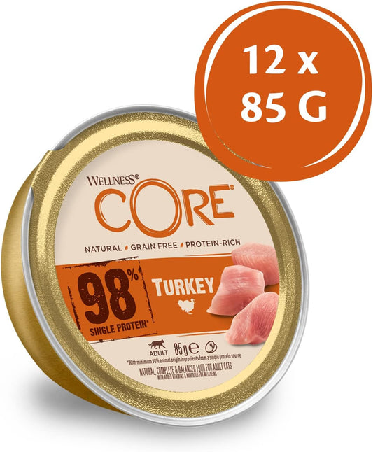 Wellness CORE 98% Turkey, Wet Cat Food, Pate, Grain Free, Protein-Rich, 12 x 85g?10881