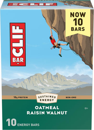 Clif Bar - Oatmeal Raisin Walnut - Made With Organic Oats - 10G Protein - Non-Gmo - Plant Based - Energy Bars - 2.4 Oz. (10 Pack)