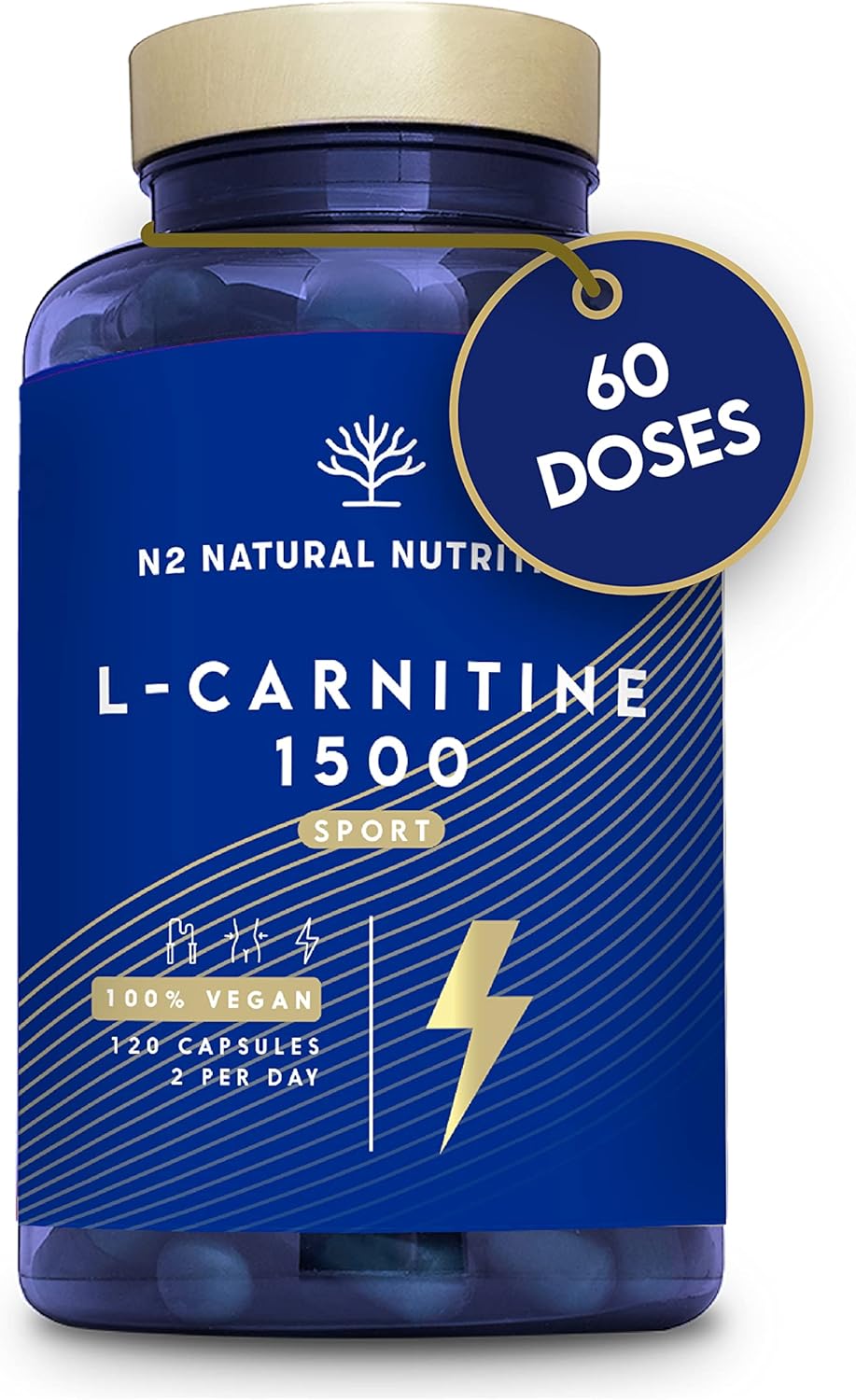 L-Carnitine 1500 Capsules High Strength. Enhanced Performance. 120 Plant-Based Capsules Definition Phase. Vegan Certified. Eu N2 Natural Nutrition