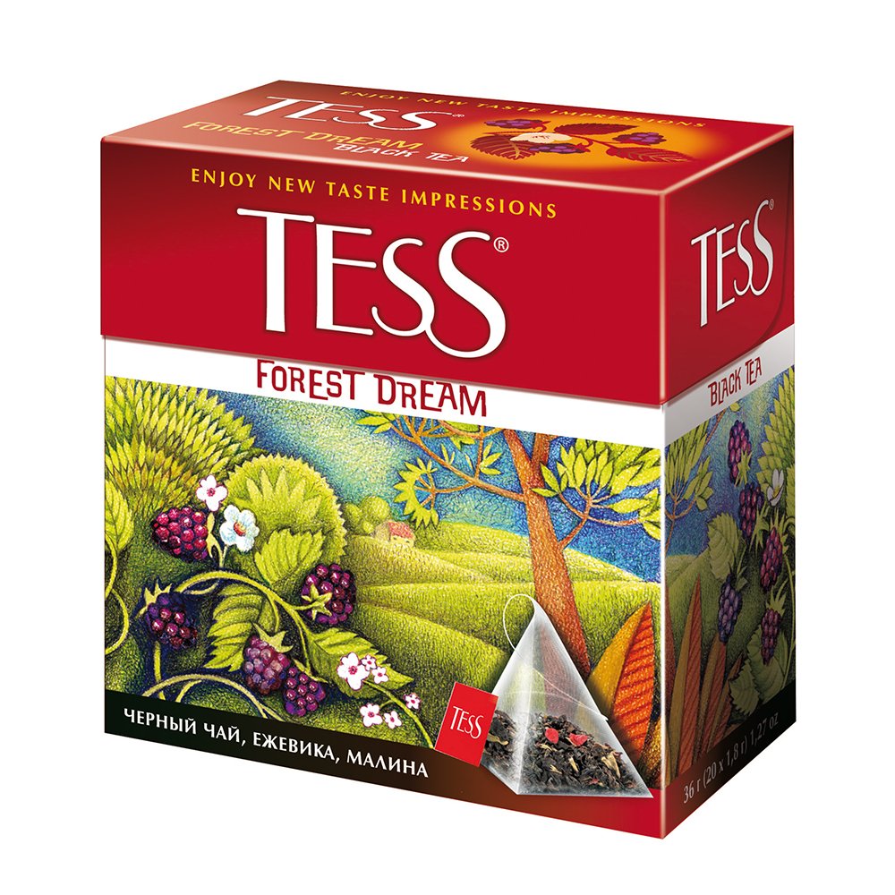 Tess Forest Dream Black Tea Composition Raspberry And Blueberry Leaf Tea In 20 Pyramid Sachets