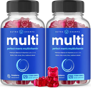 Men's Multivitamin Gummies | Vitamins A, B, C, D, E, Biotin, Folic Acid | Daily Multivitamin for Men | Chewable Men's Gummy Multivitamins | Bone, Brain, Heart, Immune & Energy Supplement (2 Pack)