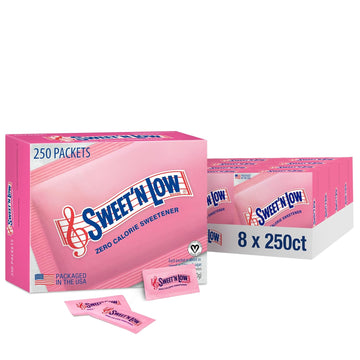 Sweet'N Low Zero Calorie Sweetener Packets, 250 Ct Box, 8 Pack, Kosher & Gluten Free, Low Glycemic Index, Individual Tea And Coffee Sweetener Packets