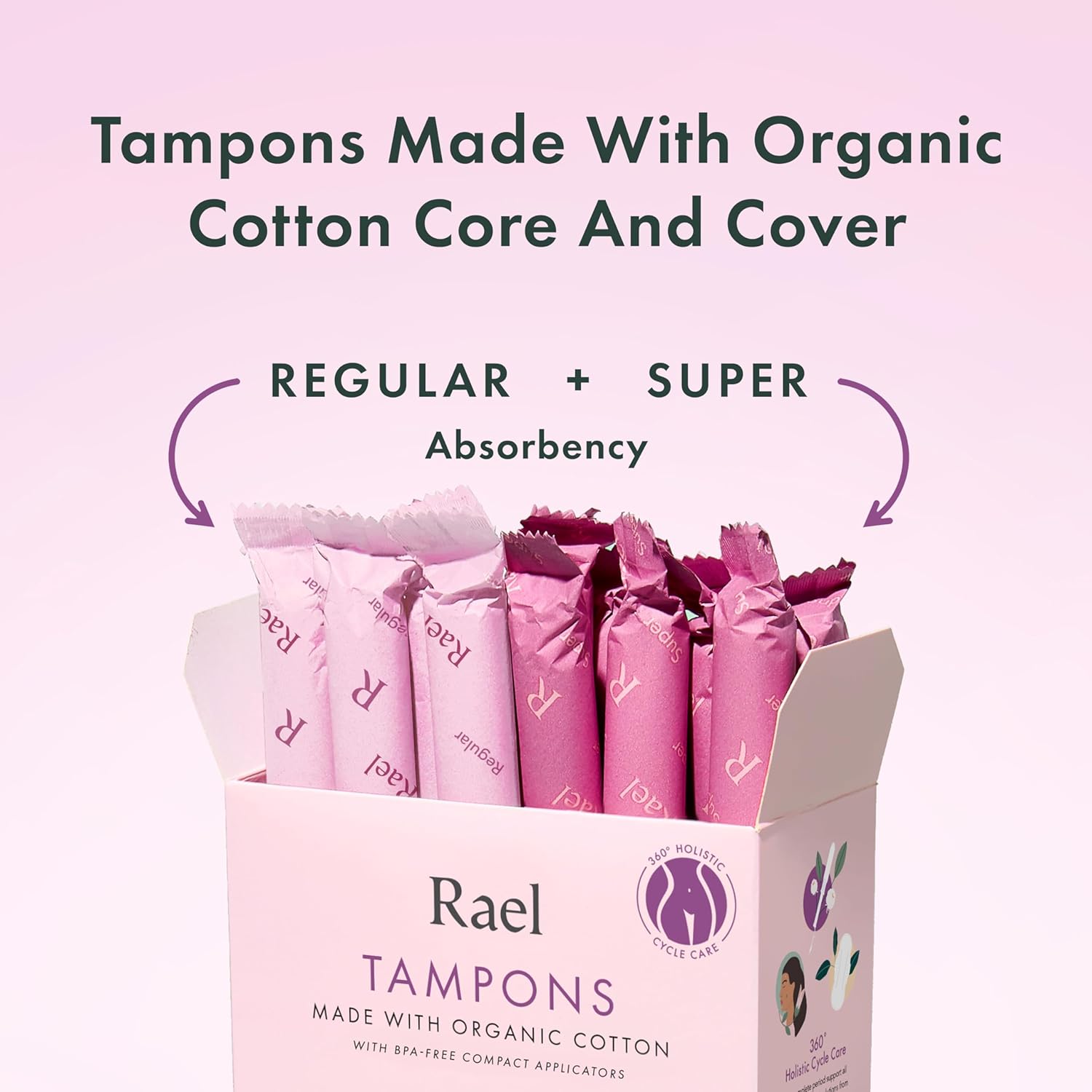 Rael Tampons, Compact Applicator Tampon Made with Organic Cotton - Tampons Multipack, Regular and Super Absorbency, BPA-Free, Chlorine Free, Leak Locker Technology (36 Count, Bundle) : Health & Household