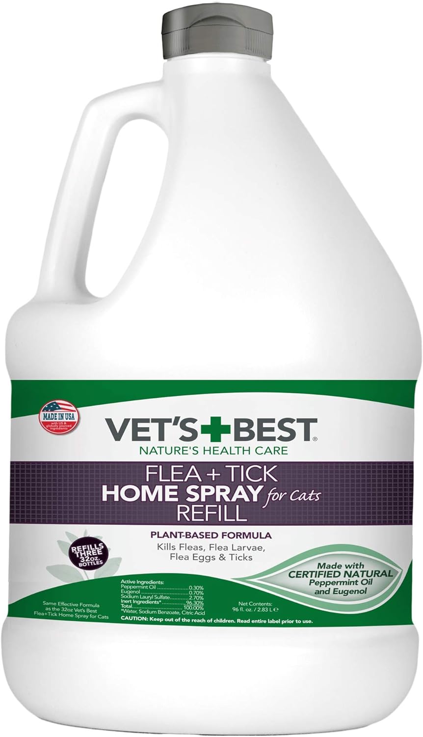 Vet'S Best Flea And Tick Home Spray For Cats | Flea Treatment For Cats And Home | Plant-Based Formula | 96 Ounces Refill