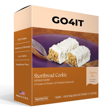 Go4It Health Meal Replacement Bar, High Protein Nutrition Bar, High Fiber, Low Calories, Keto Friendly, Pre-Workout, Weight Loss Food Bar, 7/Box - (Shortbread Cookie)