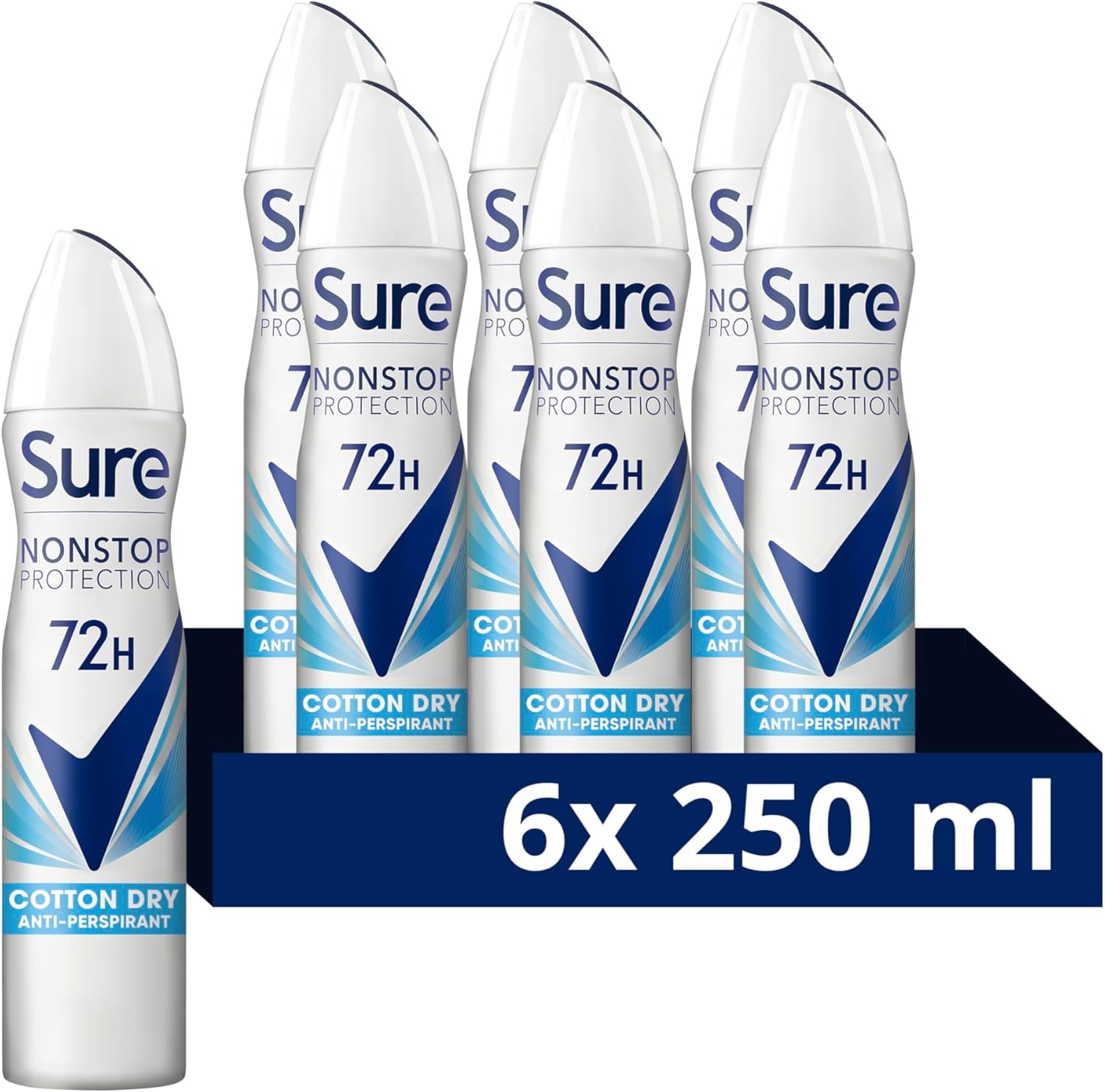 Sure Nonstop Protection Cotton Dry Anti-Perspirant Aerosol Women'S Deodorant Spray With Body Heat Activated Tech. And A Fresh Cotton Sheets Fragrance For 72 Hour Odour And Sweat Protection 6X 250 Ml