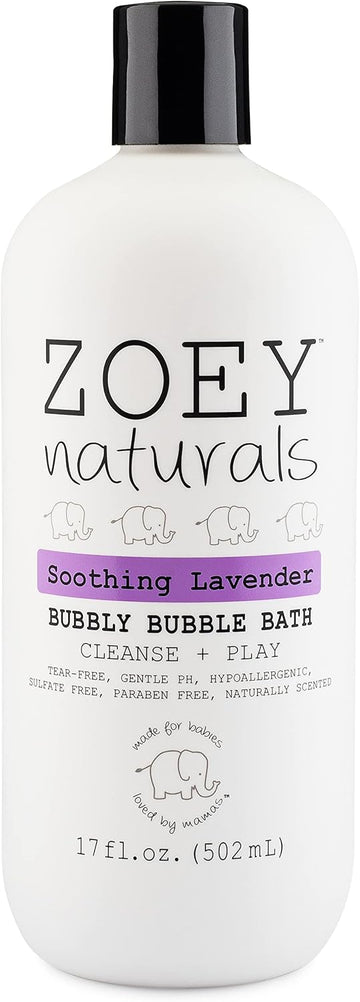 Zoey Naturals - Soothing Lavender Bubble Bath For Kids & Babies, Tear-Free Moisturizing Toddler Soap With Aloe & Avocado Oil For Calm Experience - Made In Usa, 17 Oz