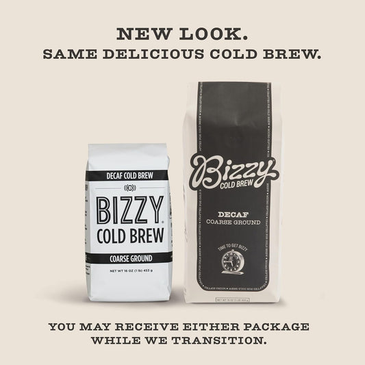 Bizzy Cold Brew Coffee | Decaf Blend | Water Process | Coarse Ground Coffee | Micro Sifted | Specialty Grade | 100% Arabica | 1 Lb