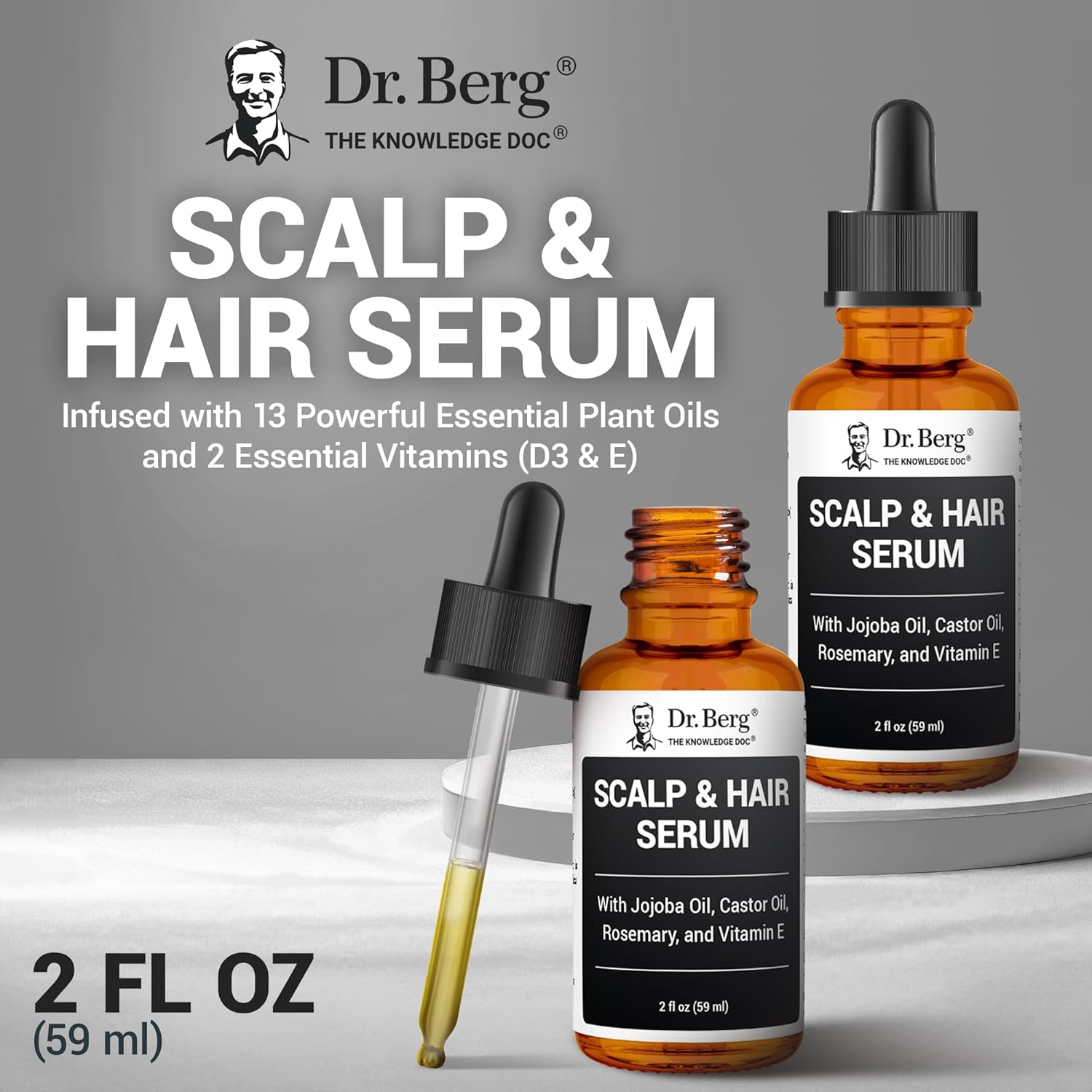 Dr. Berg Scalp & Hair Serum (Improved Formula) With Vitamin D3 & E - Clinically Tested, Paraben- And Sulfate-Free Hair Oil For Women & Men - Includes Rosemary Oil, Castor Oil & Jojoba Oil - 2 Fl Oz : Beauty & Personal Care