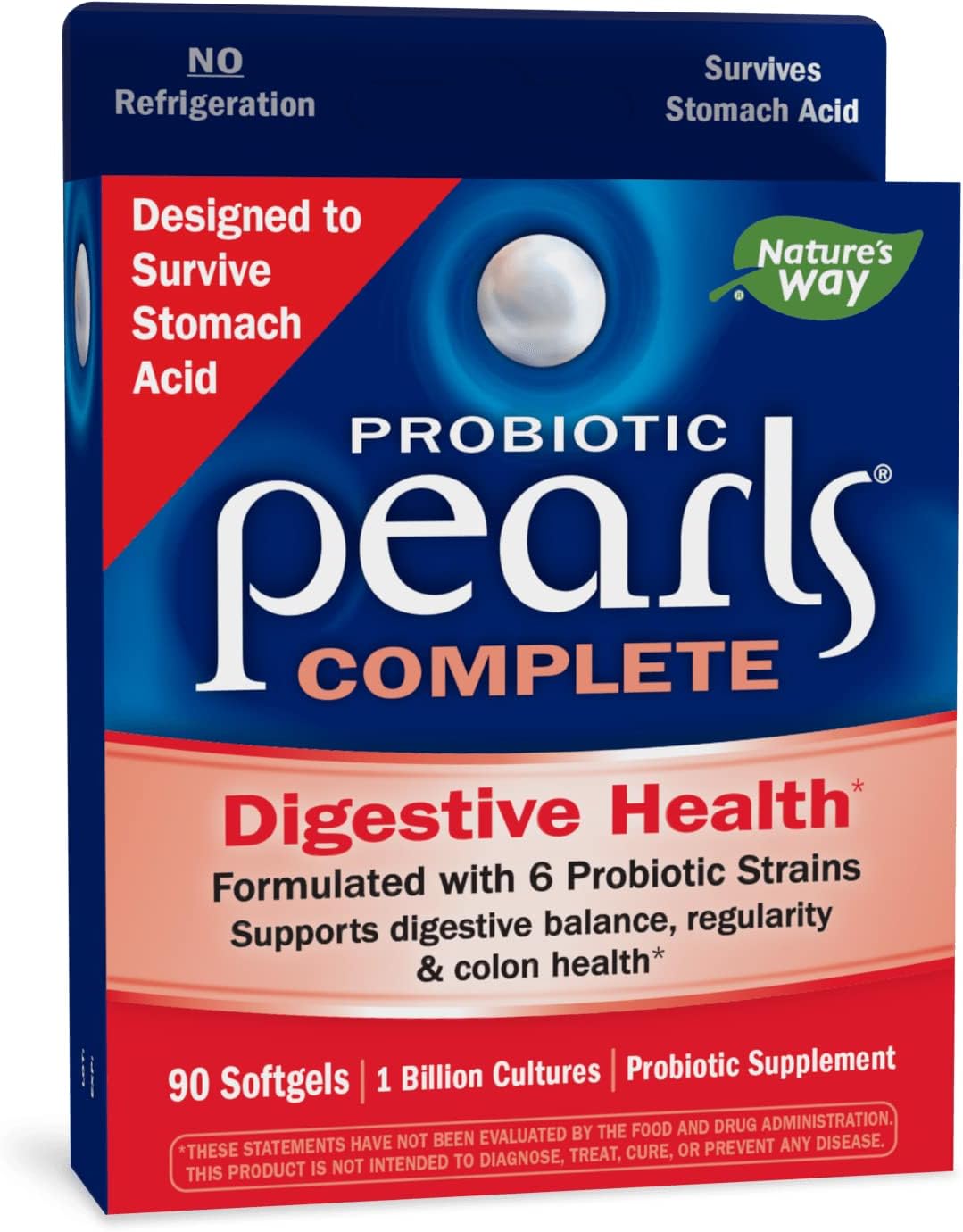 Natures Way Probiotic Pearls Complete, Digestive Health* Immune Health*, Colon Health*, 1 Billion Live Cultures, No Refrigeration Required, 90 Softgels