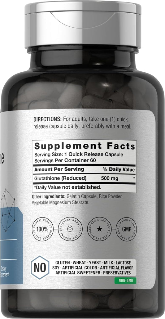 Horbäach Glutathione 500mg Reduced Supplement | 60 Capsules | Non-GMO & Gluten Free