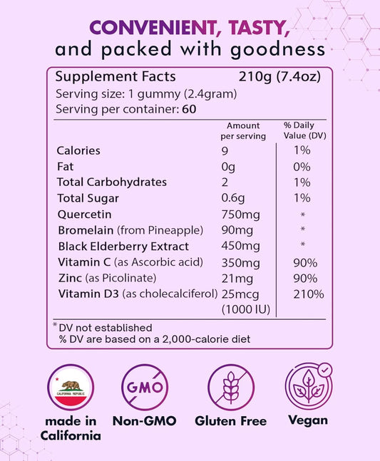 Quercetin Gummies By Biovitalica - Quercetin With Bromelain Vitamin C And Zinc & Elderberry + Vitamin D3-5 In 1 Immune Support - Zinc Quercetin 750 Mg For Kids And Adult (6, Quercetin)