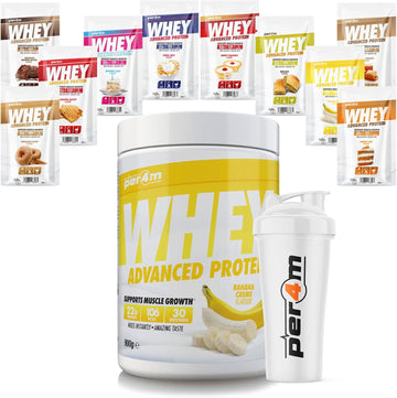 Per4M Advanced Whey Protein Powder | 30 Serving Low Sugar Protein Shake With Amino Acids | Perfect For Your Gym Bag And Travel | Shaker & 5 Mixed Selection Sachets (900G, Chocolate Mochaccino)
