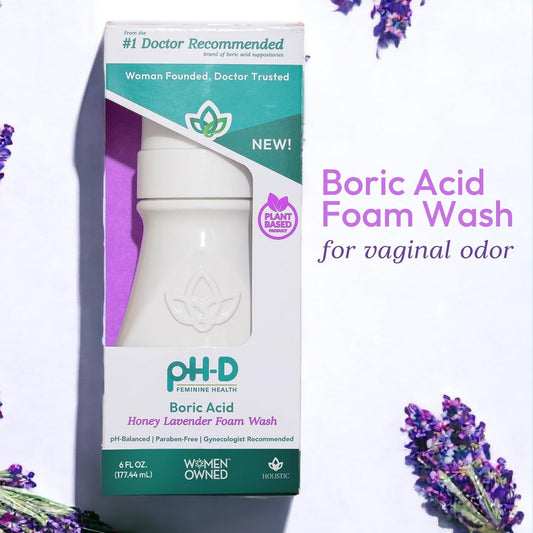 pH-D Feminine Health - Boric Acid Foam Wash - pH-Balanced, Paraben-Free, and Plant-based (Honey Lavender, 6 Fl Oz (Pack of 1))