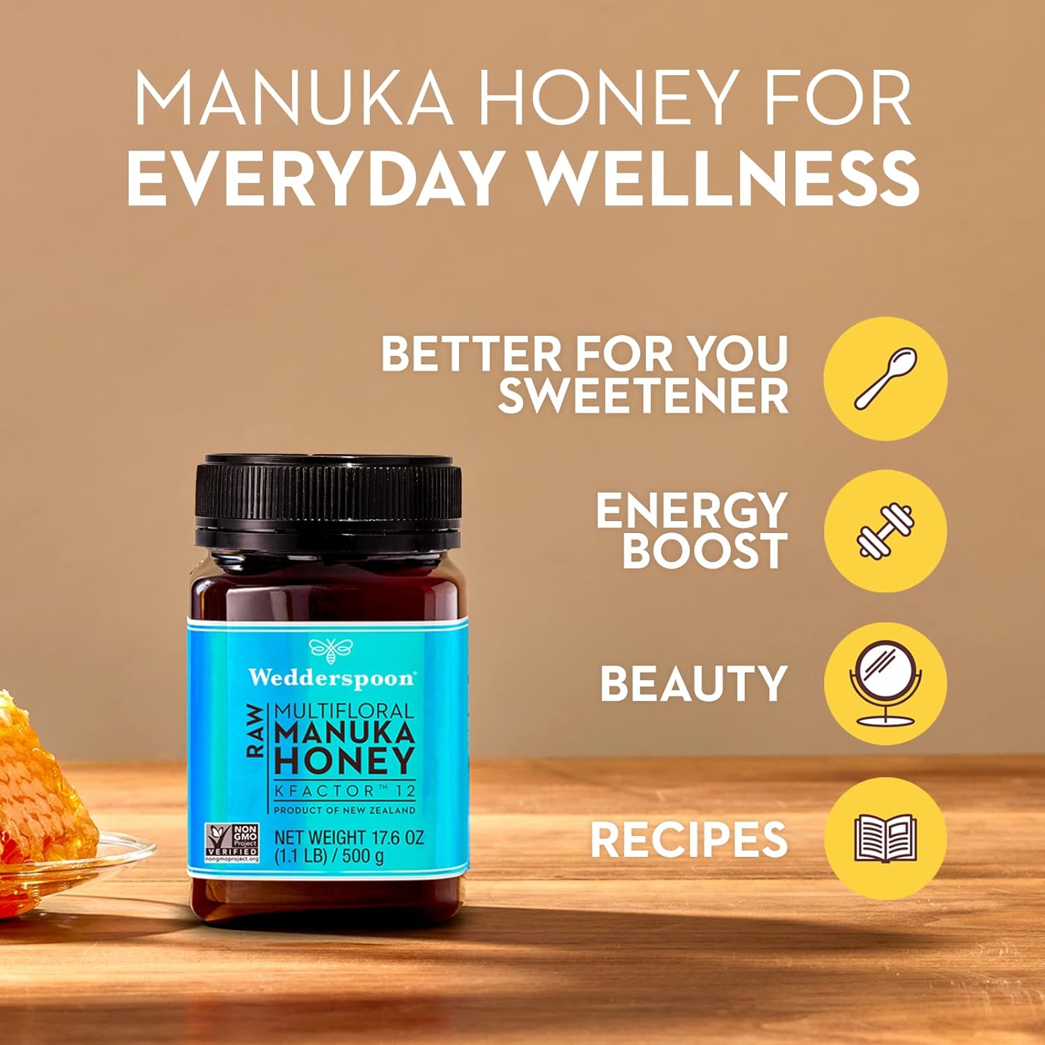 Wedderspoon Raw Premium Manuka Honey, KFactor 12, 8.8 Oz, Unpasteurized, Genuine New Zealand Honey, Non-GMO Superfood, Traceable from Our Hives to Your Home : Grocery & Gourmet Food