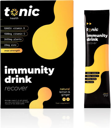Tonic Health High Dose Immunity Drink, Immune Booster Sachets, High Strength Mix Of Vitamins C, D, Zinc & Plant Extracts, For Health Protection & Energy Boost - Lemon & Ginger (30 Count (Pack Of 1)