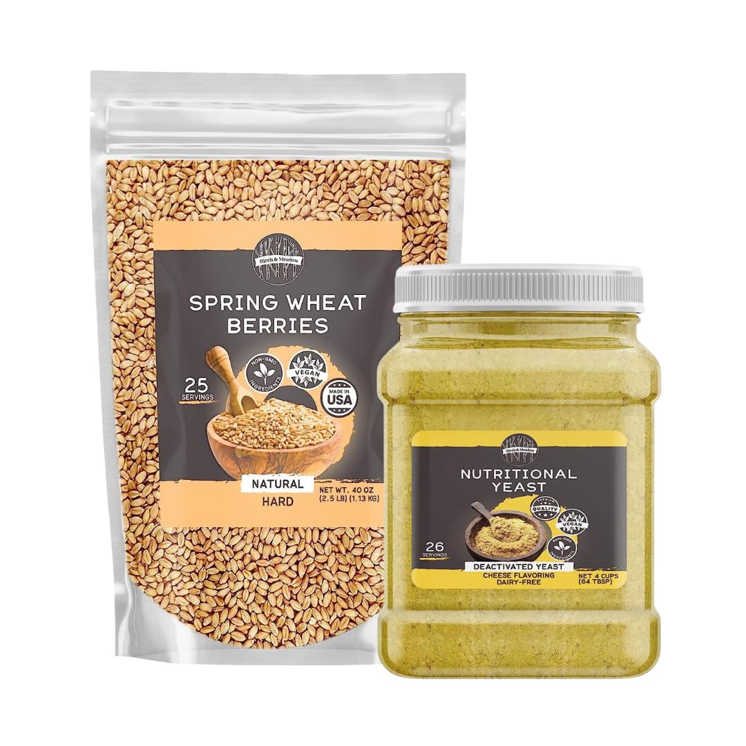 Birch & Meadow Nutritional Yeast Flakes And Red Wheat Berries Bundle, Various Sizes, Vegan, Flavorful