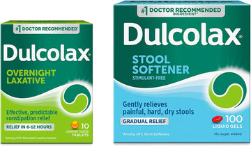 Dulcolax Overnight Relief Laxative For Gentle Constipation Relief, Bisacodyl 5 Mg Tablets, 10 Ct Gentle Relief Stool Softener Laxative, Docusate Sodium, 100Mg Liquid Gel Tablets, 100 Ct