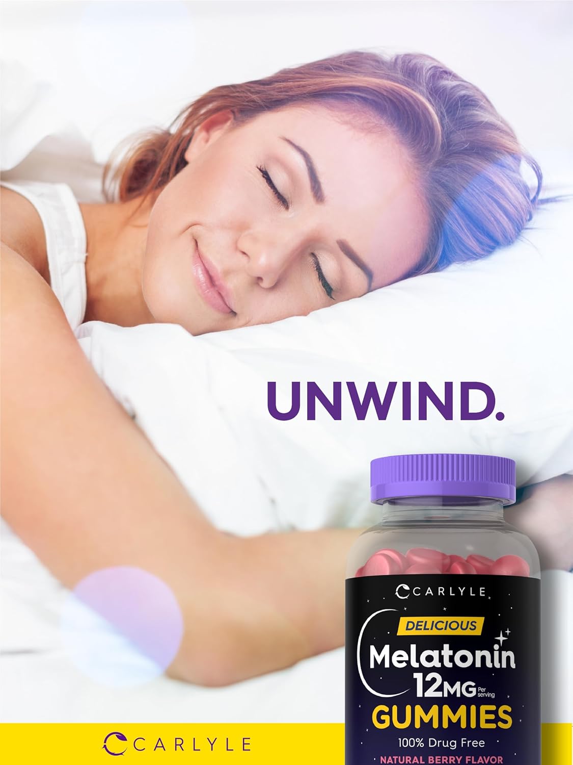 Carlyle Melatonin Gummies 12mg | 100 Count | Berry Flavor | Vegan Supplement | Non-GMO, Gluten Free : Health & Household