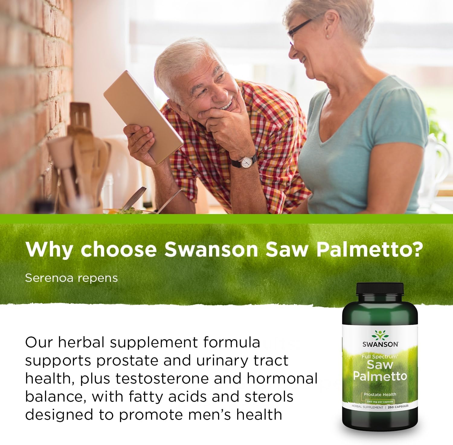 Swanson Saw Palmetto Herbal Supplement for Men Prostate Health Hair Supplement Urinary Health 540 mg 250 Capsules : Health & Household