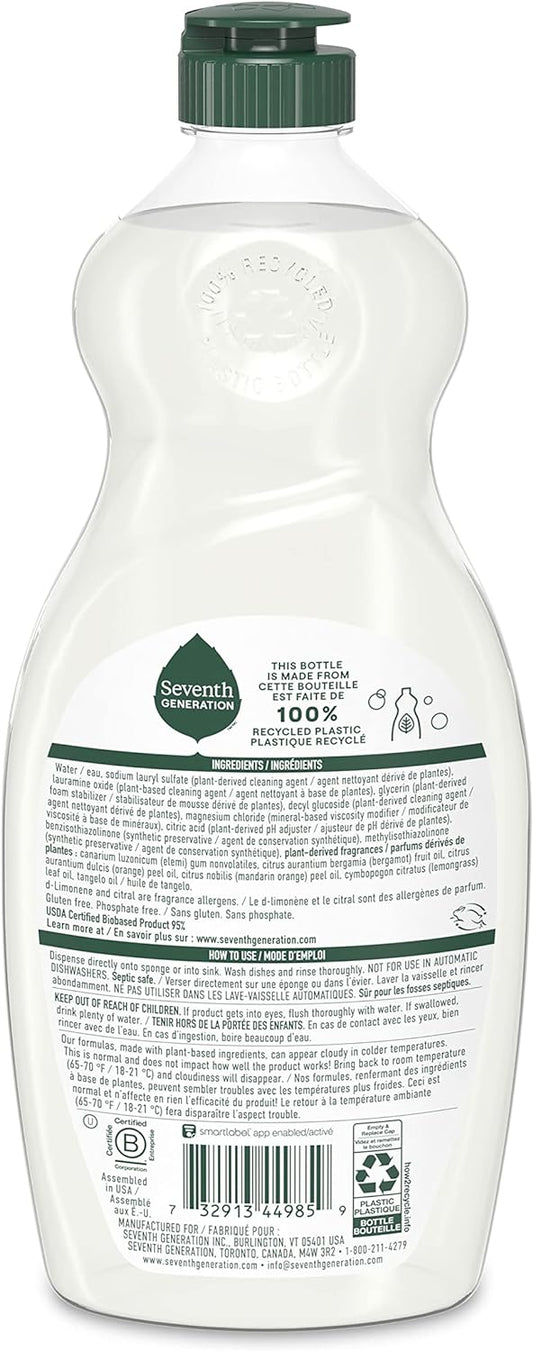 Seventh Generation Dish Liquid Soap Clementine Zest Lemongrass Biodegradable Dishwashing Soap 19 Oz, Pack of 6