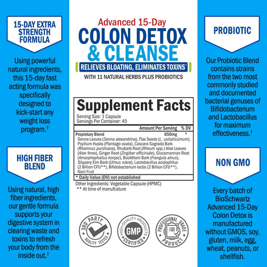 Colon Cleanser And Detox For Weight Loss & Digestive Support - 15 Day Fast-Acting Extra Strength Cleanse With Probiotic Fiber Plus Noni For Constipation Relief & Bloating Support, Non-Gmo, 45 Count