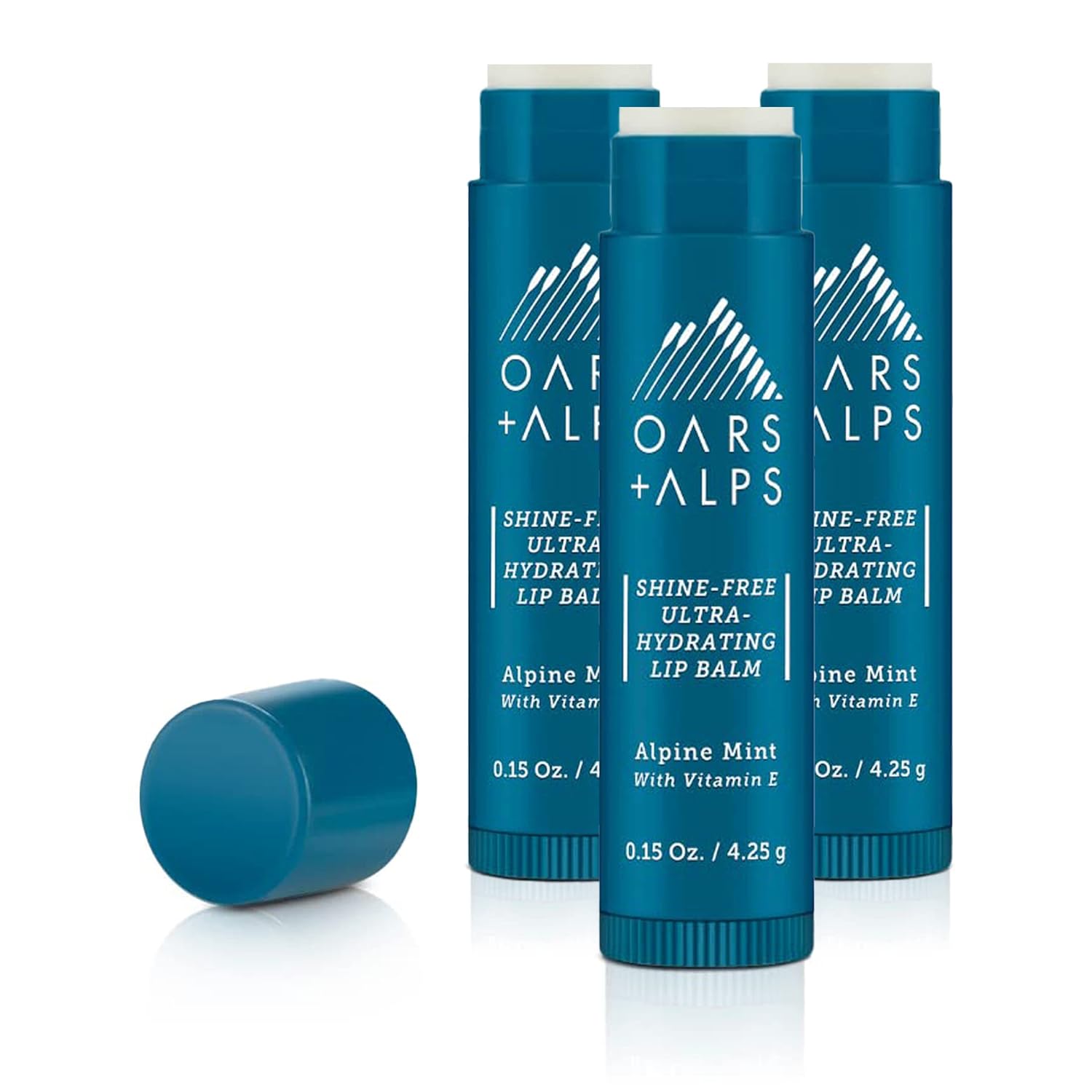 Oars + Alps Shine Free Lip Balm, Ultra Hydrating Lip Care Infused with Vitamin E, Alpine Mint Scent, 0.45 Oz Each, 3 Pack