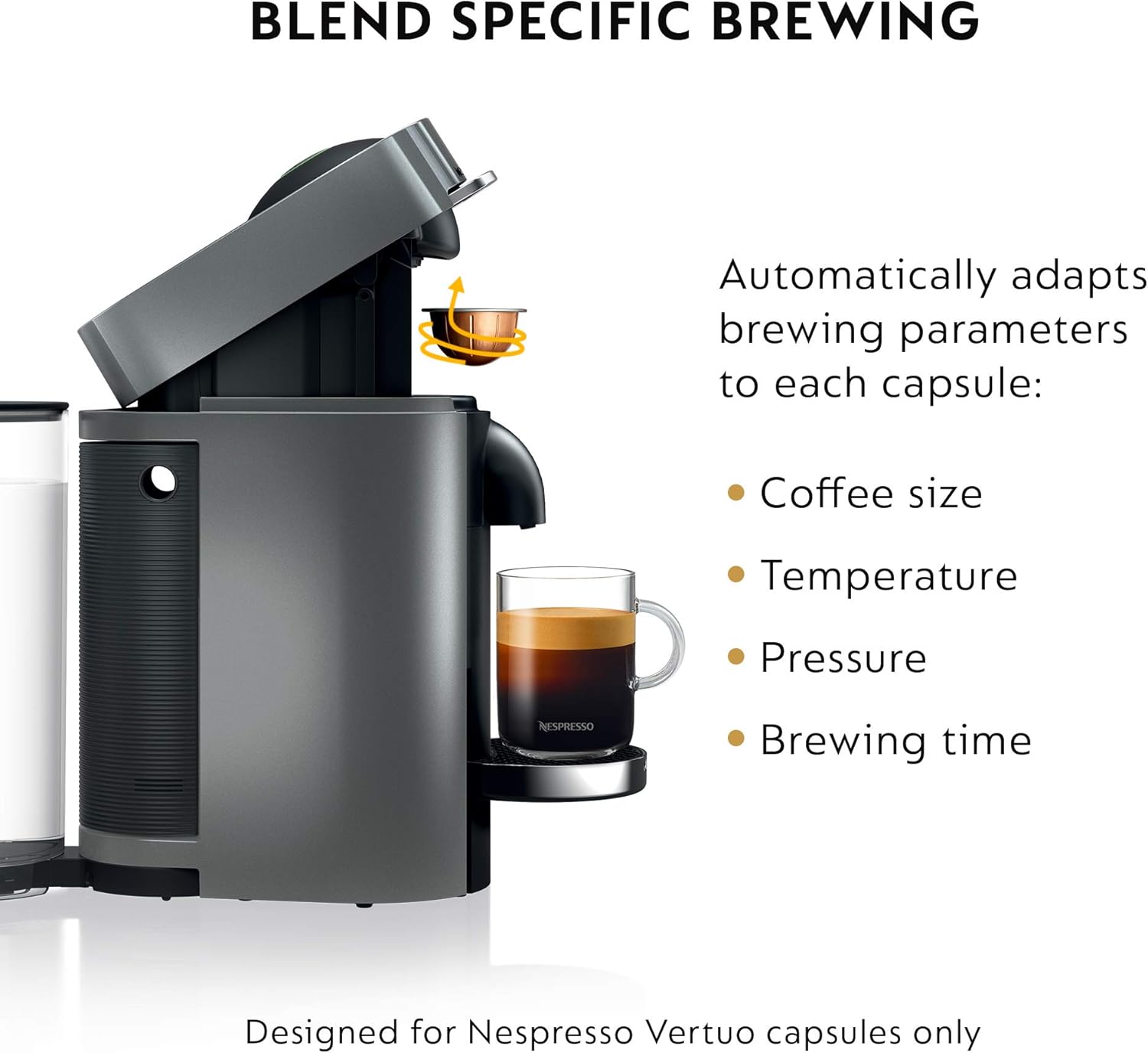 Nespresso VertuoPlus Deluxe Coffee and Espresso Machine by De'Longhi with Milk Frother, Titan,Gray: Home & Kitchen