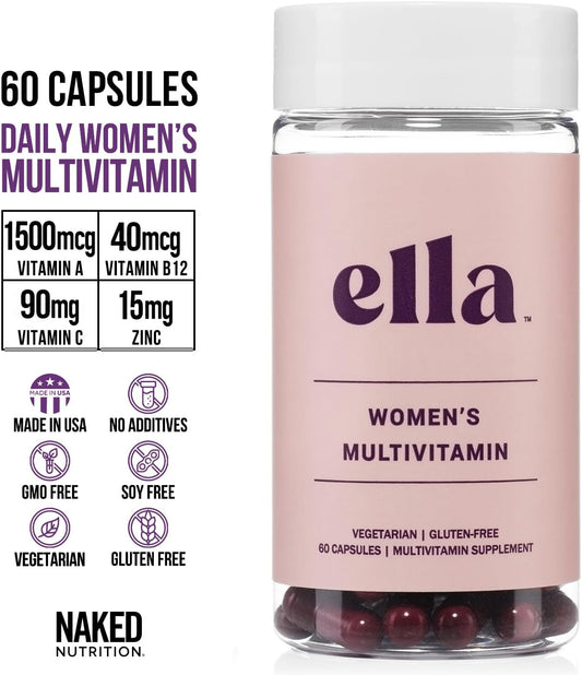 Ella Women'S Multi - Daily Multivitamin - Vitamins A, C, E, Selenium, Zinc, Fruit And Super Green Extracts, To Boost Immune Support - Gluten-Free And Vegetarian Vitamins, 60 Capsules