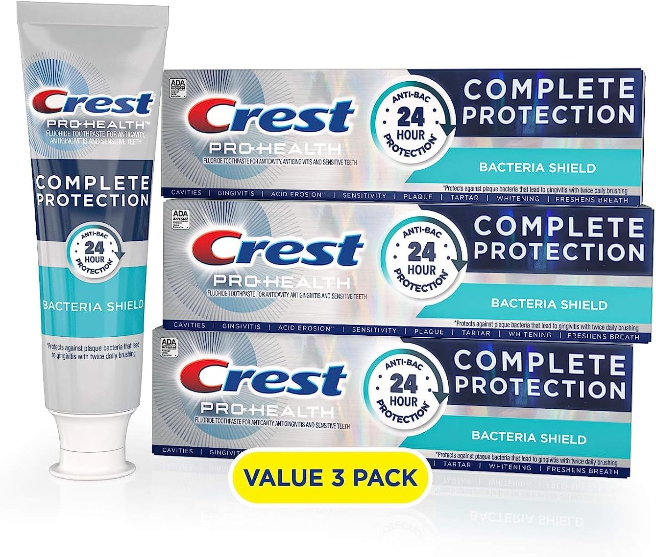 Crest Pro-Health Complete Protection Toothpaste, Bacteria Shield, 4.0Oz (Pack Of 3)