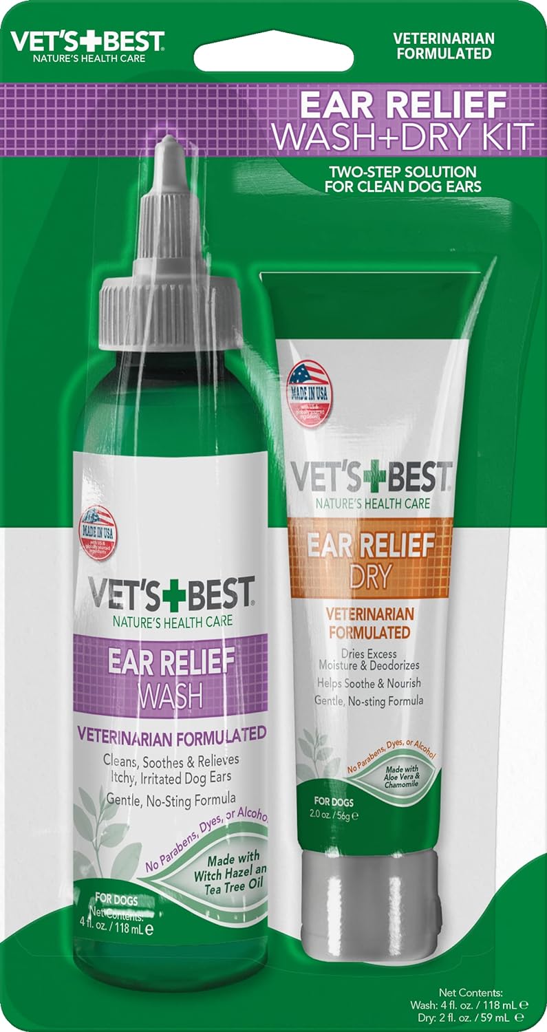 Vet'S Best Dog Ear Cleaner Kit | Multi-Symptom Ear Relief | Wash & Dry Treatment | Alcohol-Free 4 Fl Oz (Pack Of 2)