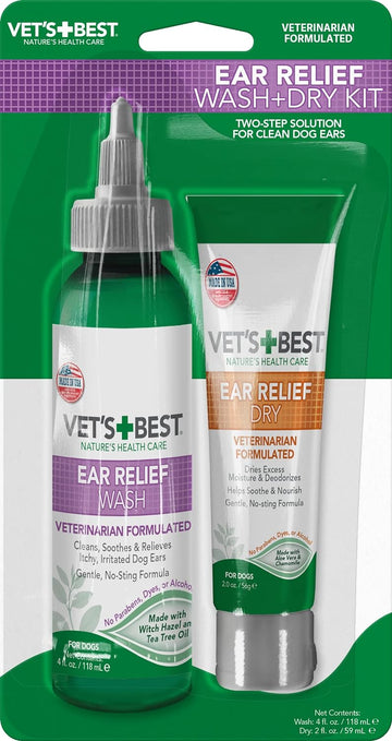 Vet'S Best Dog Ear Cleaner Kit | Multi-Symptom Ear Relief | Wash & Dry Treatment | Alcohol-Free 4 Fl Oz (Pack Of 2)