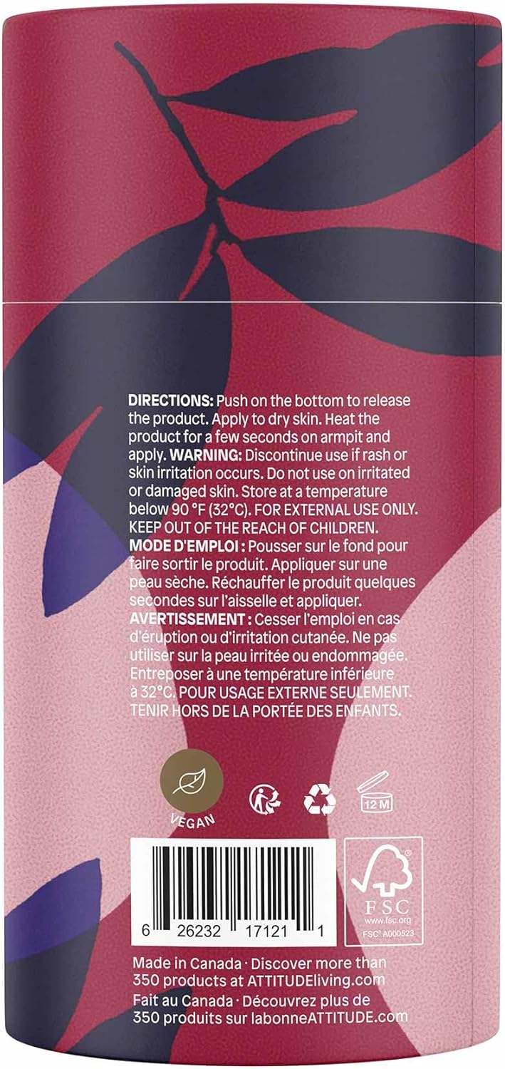 Attitude Natural Deodorant, Aluminum-Free, Odor Control & Long Lasting, Nourishing Ingredients, Castor And Jojoba Oils, Baking Soda-Free, Ewg Verified, For Men And Women, Sandalwood, 85 G