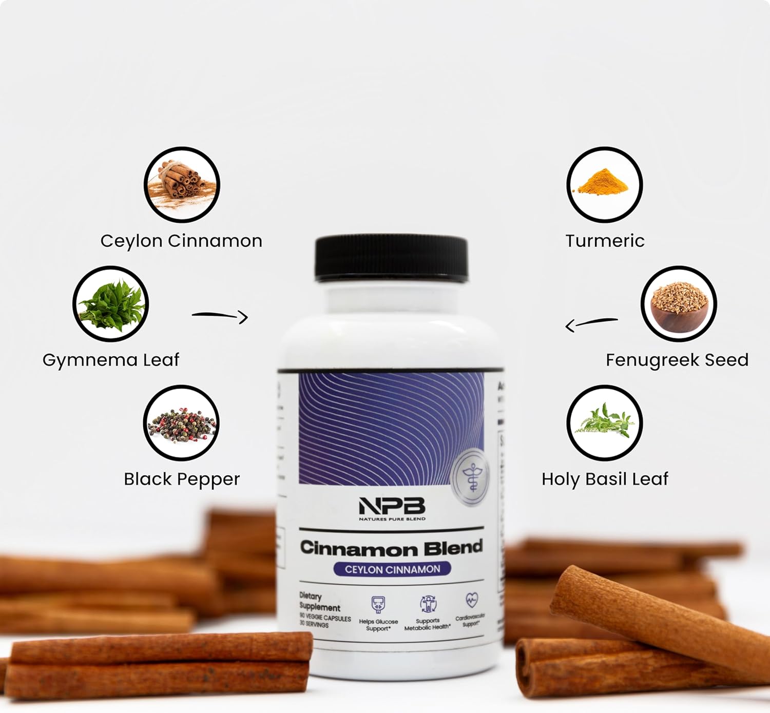 Nature's Pure Blend Cinnamon Blend Ceylon Cinnamon - Turmeric (95% Curcuminoids) - Natural Herbs - Natural Supplement - 2,225 MG - 90 Vegetable Capsules : Health & Household