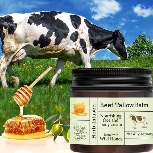 Beef Tallow For Skin – Natural Whipped Tallow And Honey Balm Face Moisturizer, Organic Grass-Fed Tallow, Deeply Nourishing Skin Balm For Face & Body, Moisturizing Cream For Dry Skin