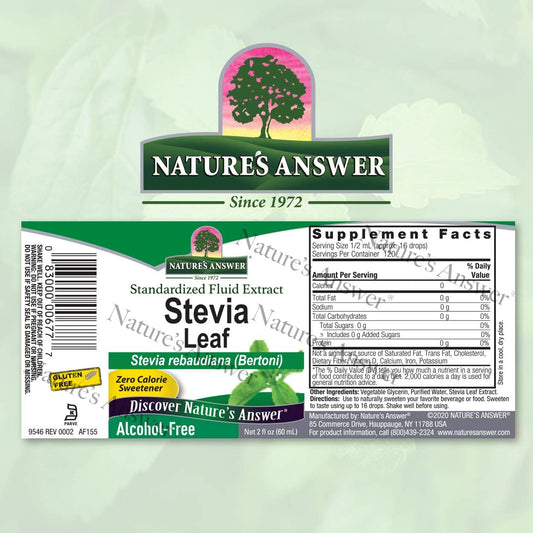 Nature'S Answer Alcohol-Free Stevia Leaf Liquid Extract Drops, 2-Fluid Oz Gluten And Alcohol Free Standardized Stevia Drops | Natural Sweetener | Diabetic Friendly | Keto Friendly