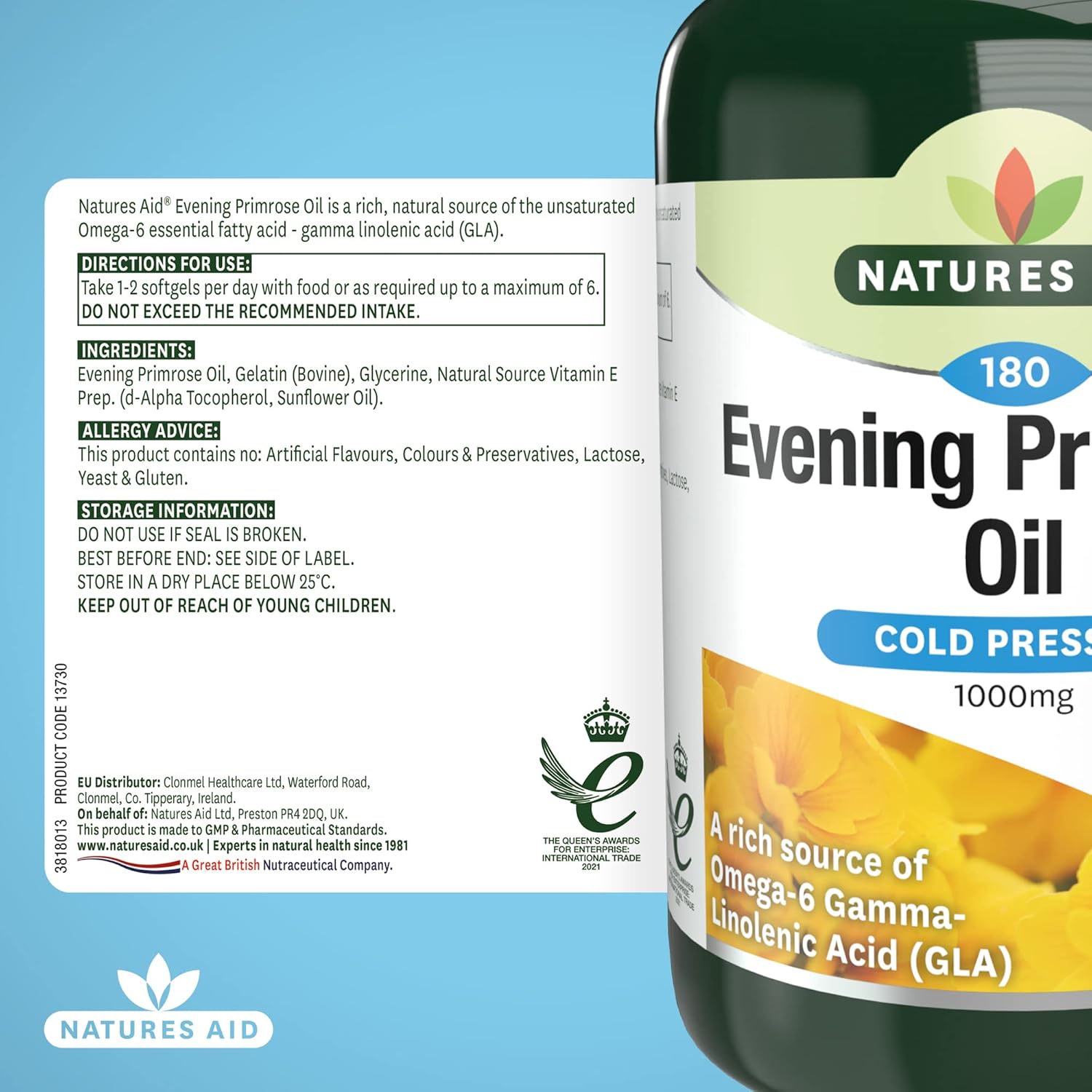 Natures Aid Evening Primrose Oil 1000mg – Cold Pressed Omega-6 GLA – Supports Hormonal Balance & Skin Health – High Strength Potency – Non-GMO, Gluten-Free – 180 Softgel Capsules : Amazon.co.uk: Health & Personal Care