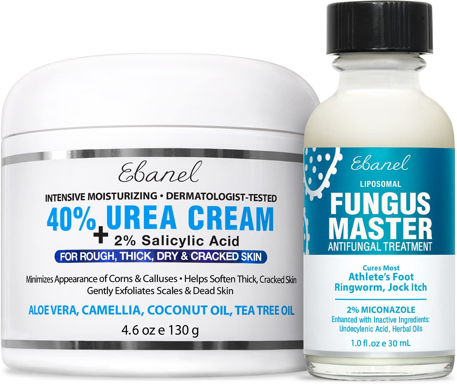 Ebanel Bundle of 40% Urea Cream 4.6 Oz, and Fungus Treatment 1 Oz