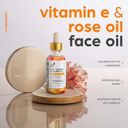 Artnaturals Face & Body Vitamin E Bio Oil 4.0Oz + Gua Sha Facial Tools Set - Organic Moisturizer Skincare For Scars, Stretch Mark, Cellulite & Nails - Great Massage Oil For Massaging Joint & Muscles