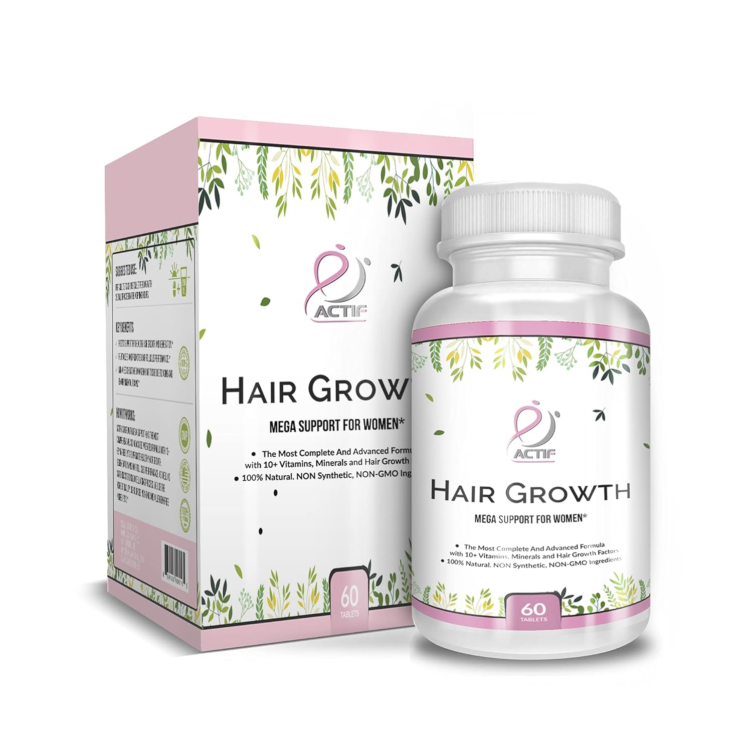 Actif Hair Growth for Women Mega Support 10+, Non-GMO, Stops 99% Hair Loss, Made in USA, 60 Count : Beauty & Personal Care