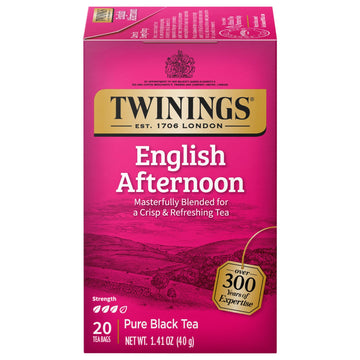Twinings Tea, English Afternoon Tea - Uplifting Caffeinated Black Tea Bags Individually Wrapped, 20 Count