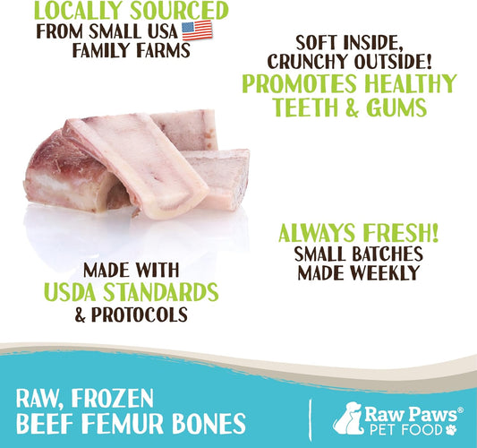 Raw Paws Beef Marrow Bones For Dogs - Split, 2 Inch, 48-Ct - Made In Usa Raw Frozen Bones For Dogs - Raw Meaty Dog Bones For Small Dogs - Frozen Dog Bones - Split Beef Marrow Bones Dogs Raw