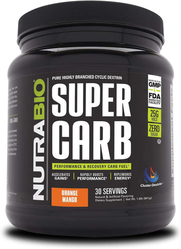 NutraBio Super Carb - Complex Carbohydrate Supplement Powder - Cluster Dextrin and Electrolytes for Performance Enhancement & Muscle Recovery - Orange Mango, 30 Servings