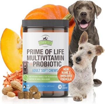 Strawfield Pets Dog Multivitamin + Dog Probiotics Soft Chews | Glucosamine Chondroitin, Probiotics, Omega 3 | Dog Supplements & Vitamins | Dog Health Supplies | 120 Grain Free Chews, USA