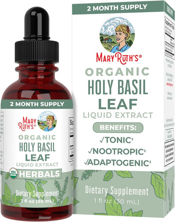 Maryruth Organics Holy Basil Sugar Free | Tulsi Holy Basil Herbal Liquid Drops | Antioxidant | Cognitive Function | Digestive Support | Energy Levels | Vegan | Non-Gmo | 1 Fl Oz