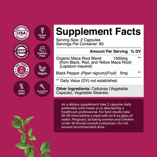Maca Root Capsules For Women - Herbal Hormone Balance For Women With Female Enhancing Blend Of Red Yellow & Black Maca Root - Invigorating Drive Mood Energy & Fertility Supplement For Women